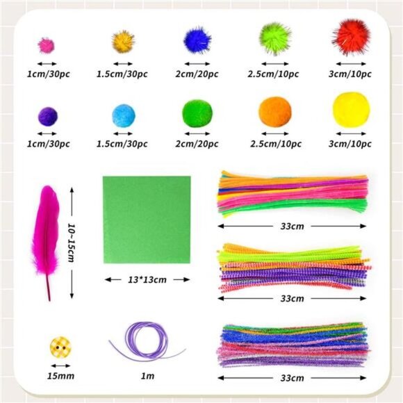 Art Craft Kit for Kids, Age 4 and Over, All-in-One Set with Feathers, Poms,Beads - Picture 3 of 6